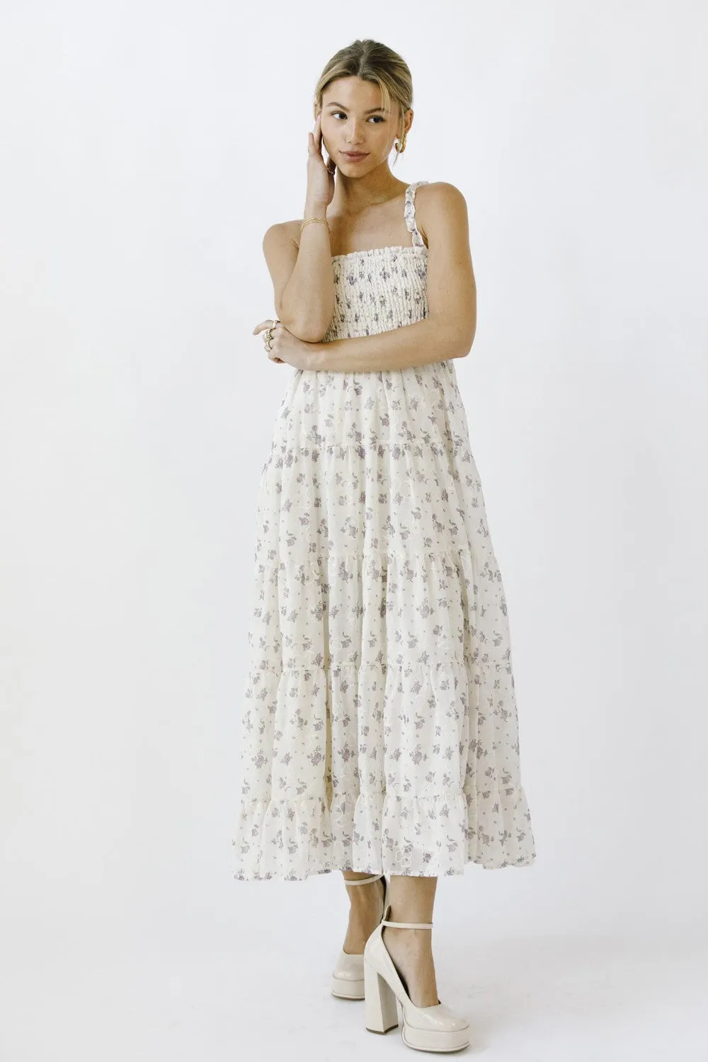 Ivory Smocked Embroidered Floral Maxi Dress sold by Pinkblush product image thumbnail 2