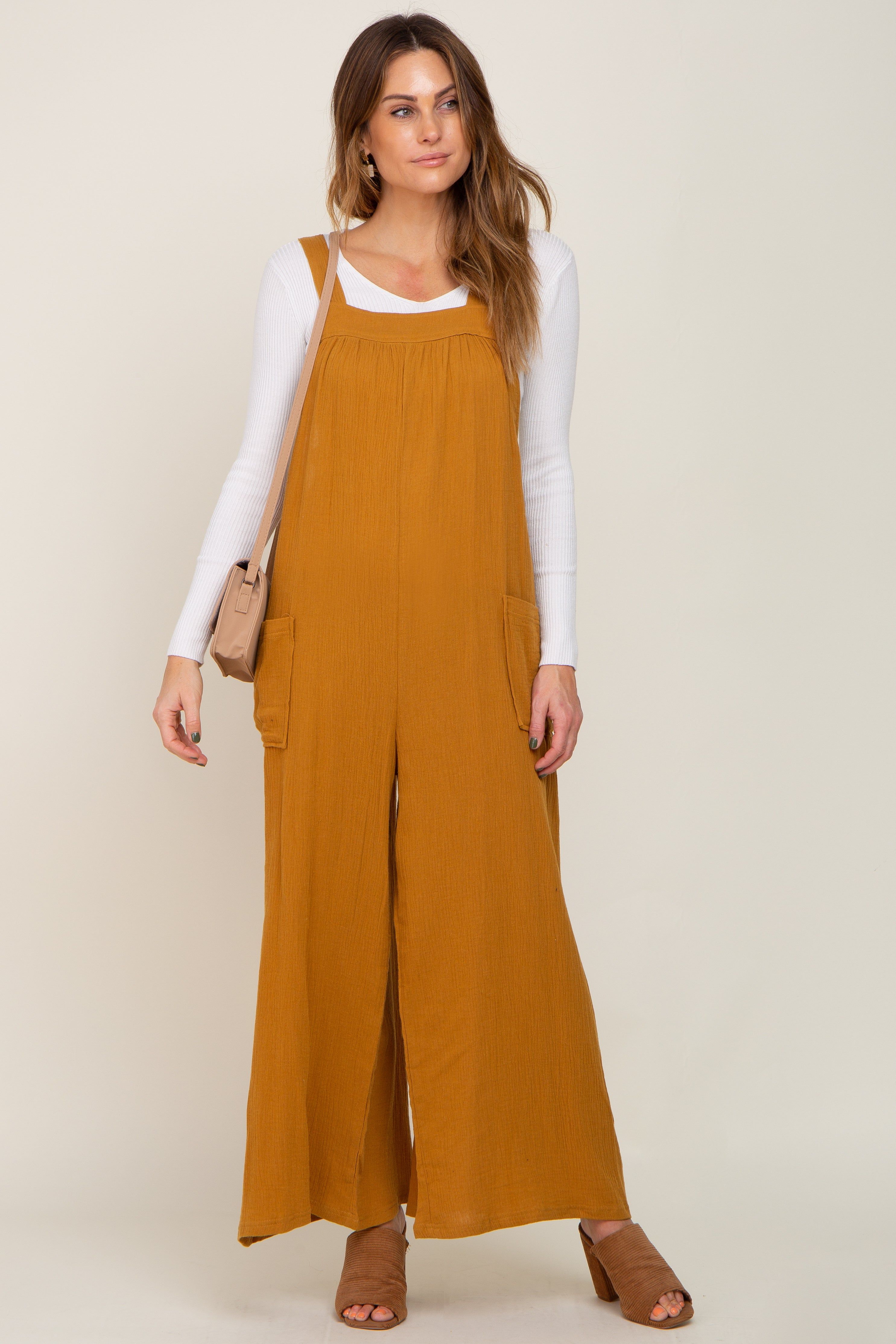 Camel Wide Leg Tie Back Overalls sold by Pinkblush product image thumbnail 4