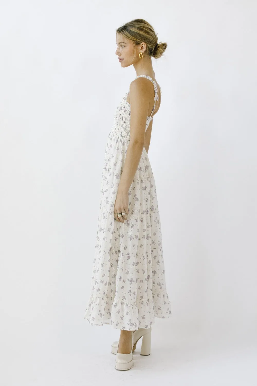 Ivory Smocked Embroidered Floral Maxi Dress sold by Pinkblush product image thumbnail 3