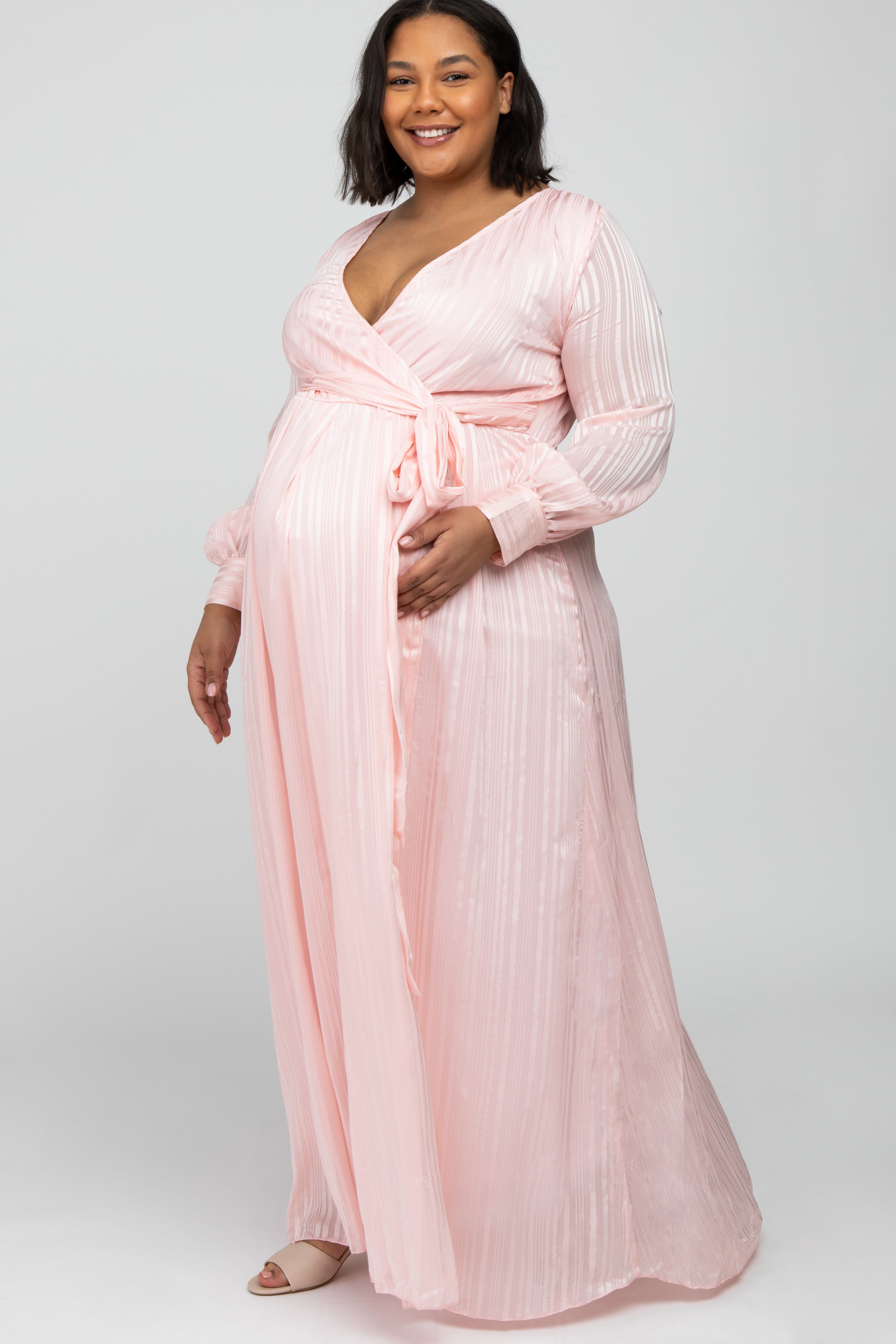 Pink Sparkle Chiffon Plus Maternity Maxi Dress sold by Pinkblush product image thumbnail 2