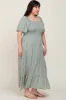 Mint Green Floral Smocked Flounce Sleeve Plus Maxi Dress sold by Pinkblush