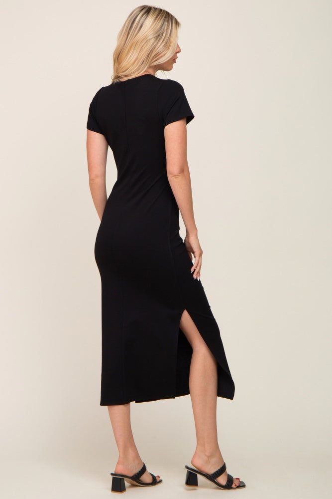 Black Front Tie Side Slit Midi Dress sold by Pinkblush product image thumbnail 3