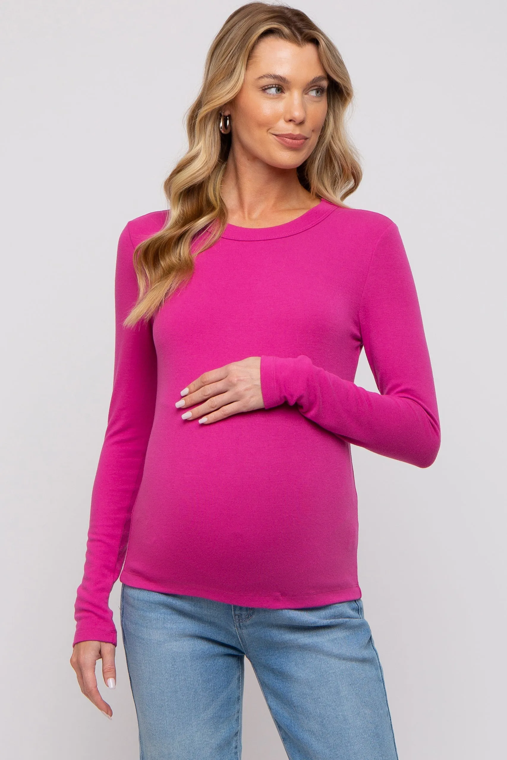 Fuchsia Long Sleeve Maternity Top sold by Pinkblush