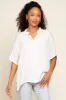White Button Up Dolman Short Sleeve Maternity Top sold by Pinkblush