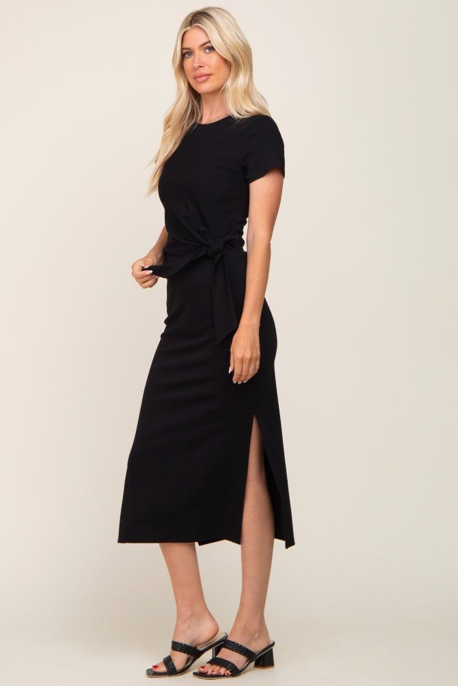 Black Front Tie Side Slit Midi Dress sold by Pinkblush product image thumbnail 2