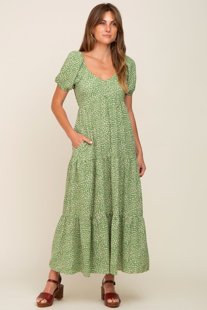 Green Floral Puff Sleeve Maxi Dress sold by Pinkblush product image thumbnail 5