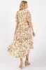 Cream Floral V-Neck Tiered Midi Dress sold by Pinkblush