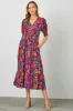 Orange Floral Smocked Waist Maternity Midi Dress sold by Pinkblush