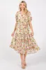 Cream Floral V-Neck Tiered Midi Dress sold by Pinkblush
