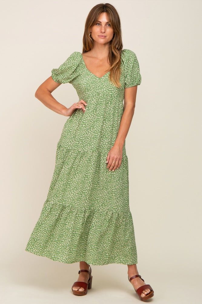 Green Floral Puff Sleeve Maxi Dress sold by Pinkblush