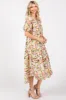 Cream Floral V-Neck Tiered Midi Dress sold by Pinkblush