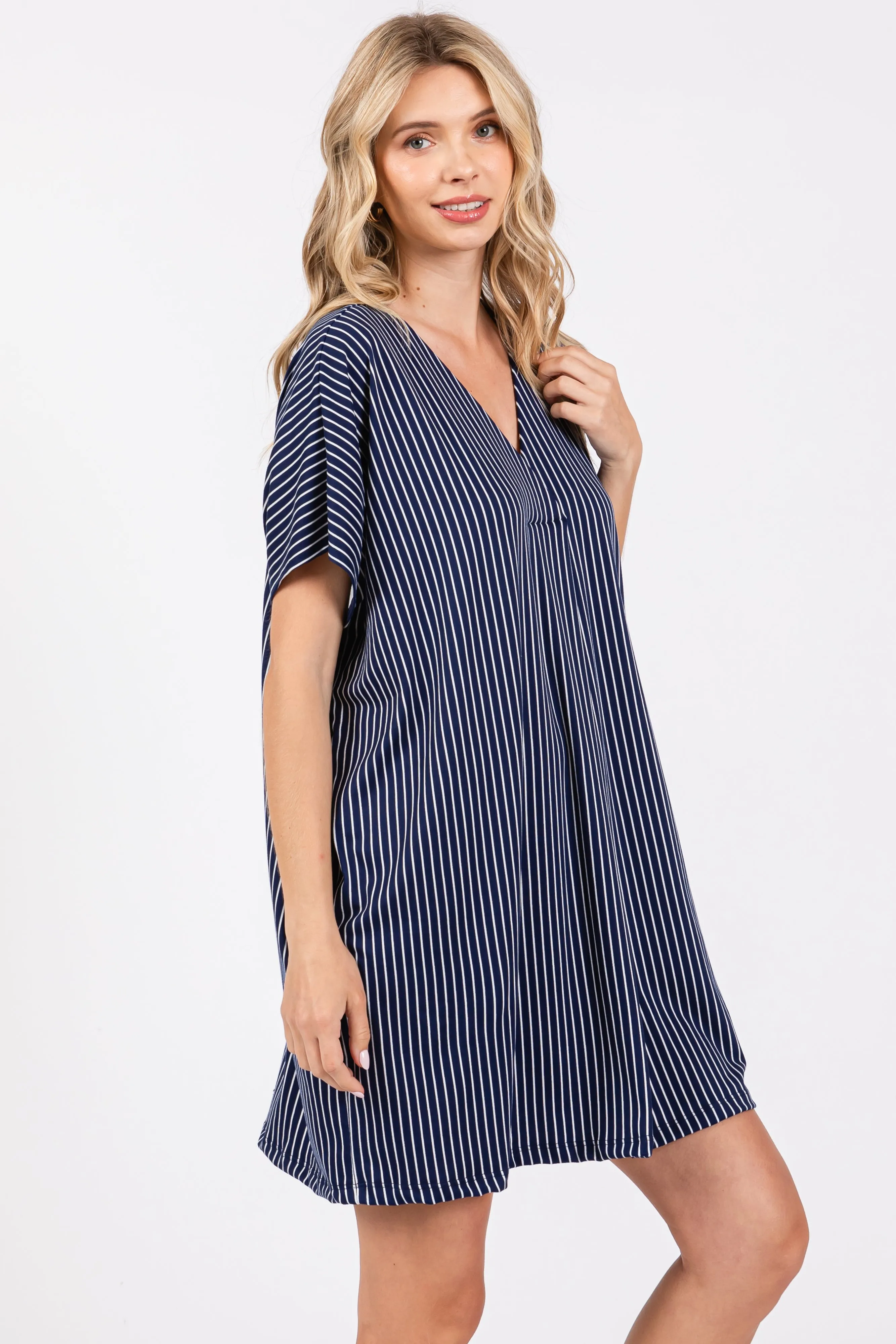 Navy Striped Soft Knit Dress sold by Pinkblush product image thumbnail 2