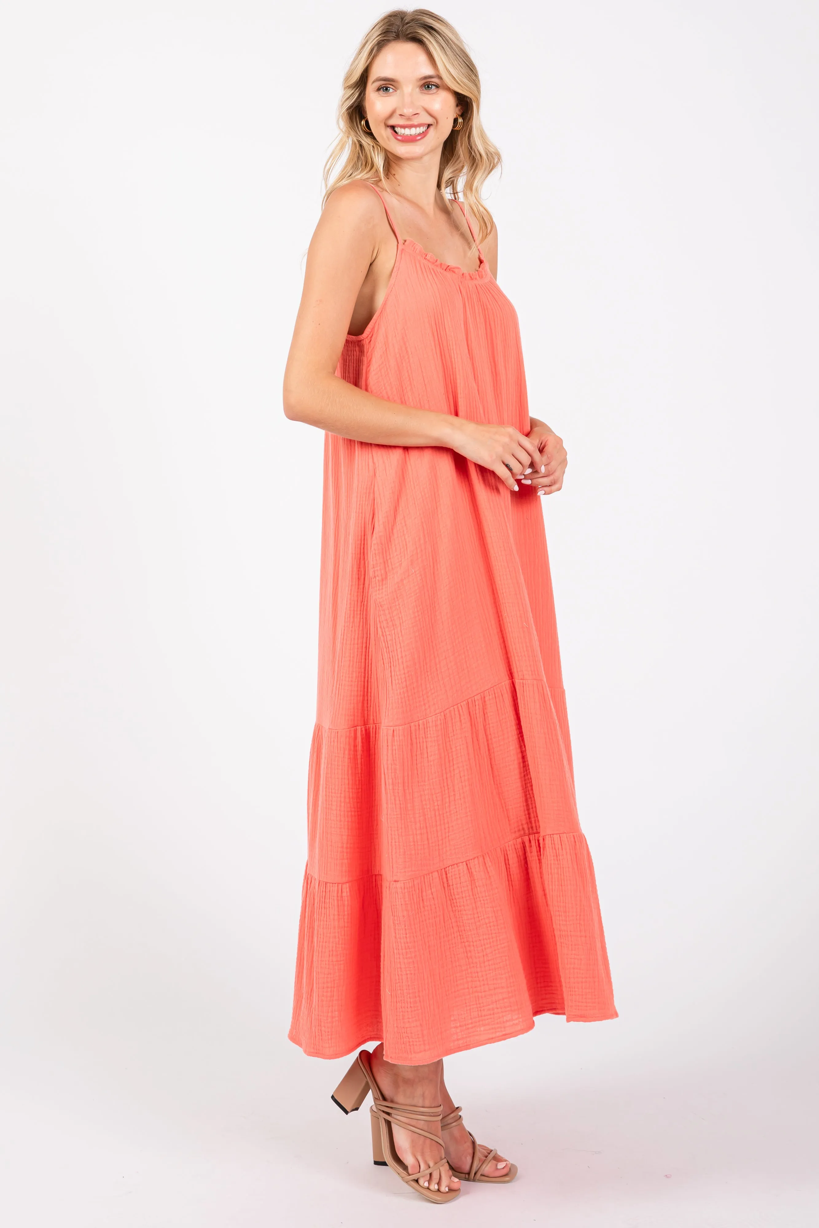 Coral Tiered Hem Midi Dress sold by Pinkblush product image thumbnail 2