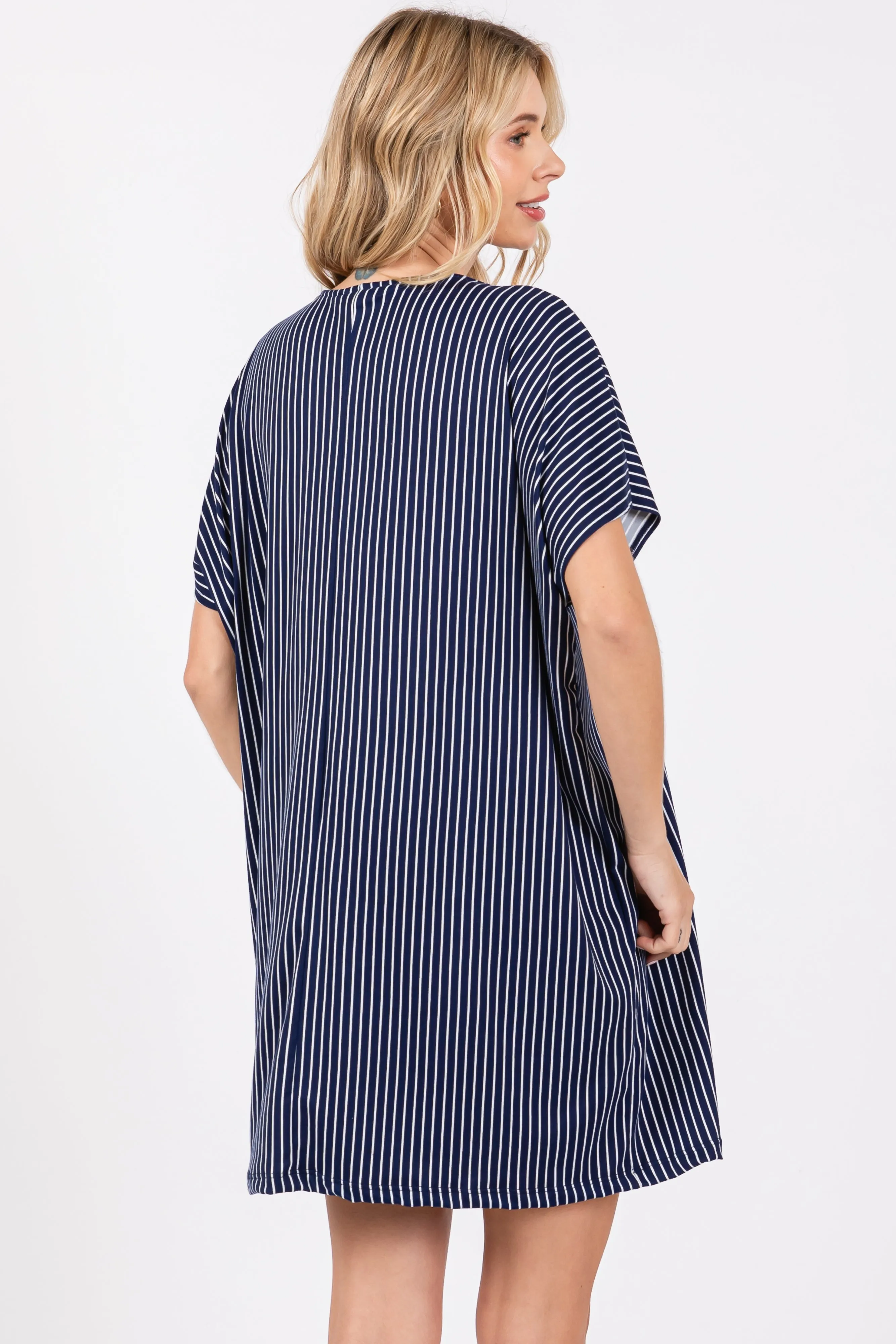 Navy Striped Soft Knit Dress sold by Pinkblush product image thumbnail 3