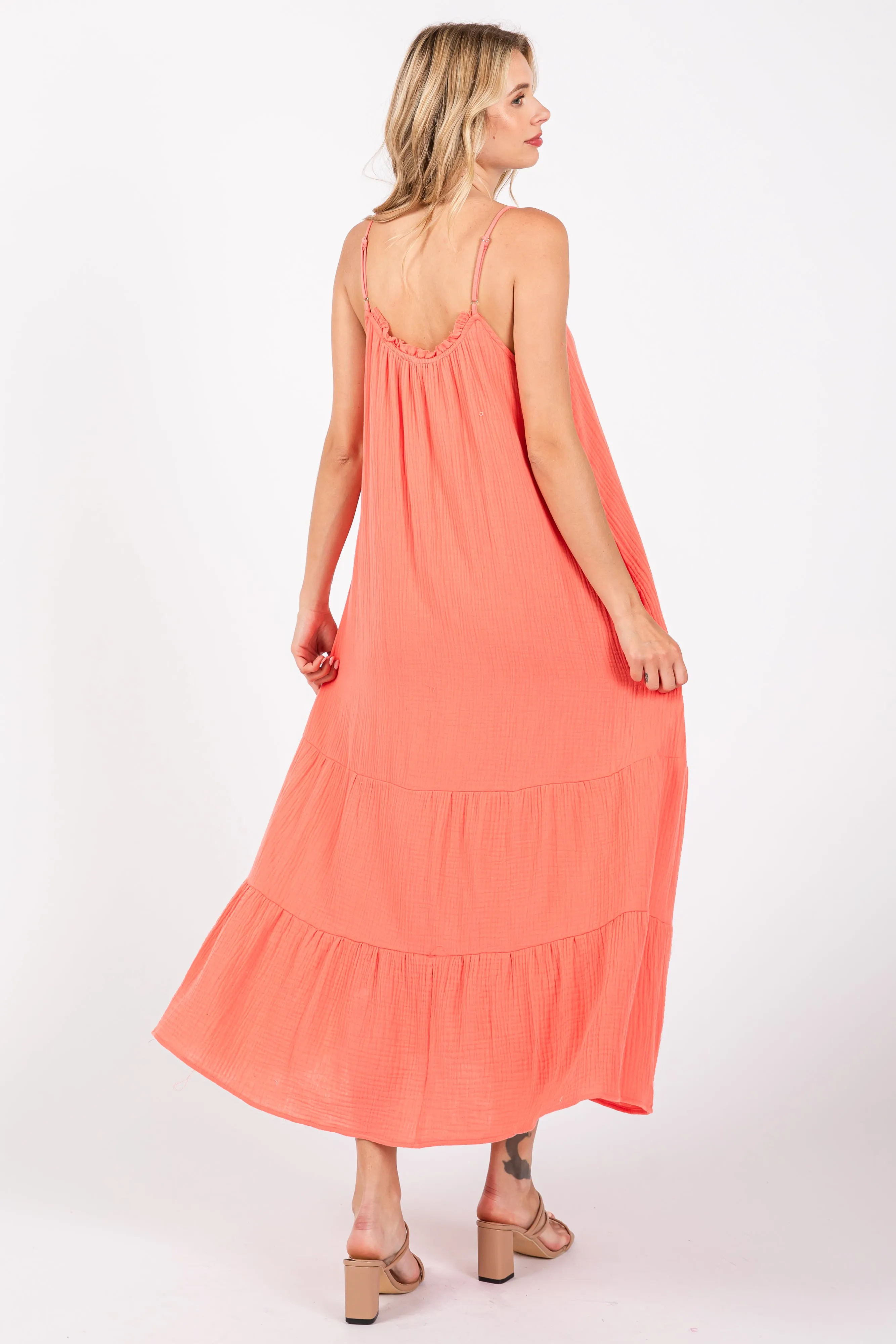 Coral Tiered Hem Midi Dress sold by Pinkblush product image thumbnail 3