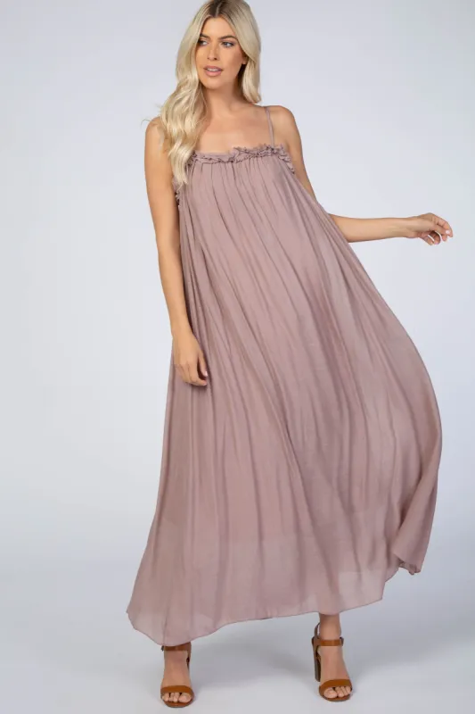 Mauve Ruffle Linen Maxi Dress sold by Pinkblush