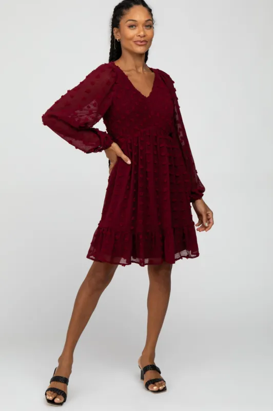 Burgundy Swiss Dot Smocked Baby Doll Dress sold by Pinkblush