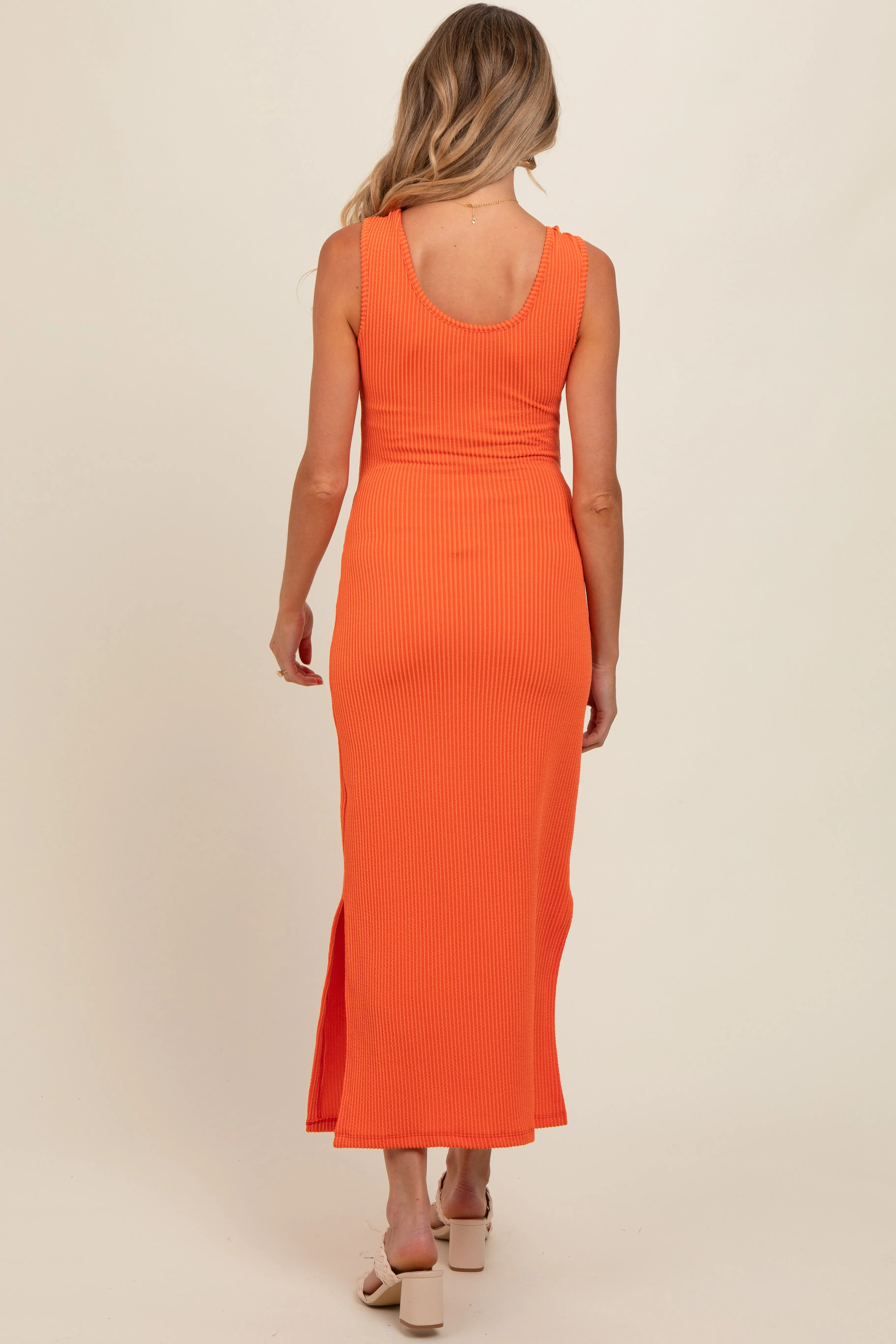 Orange Ribbed Side Slit Maternity Maxi Dress sold by Pinkblush product image thumbnail 4