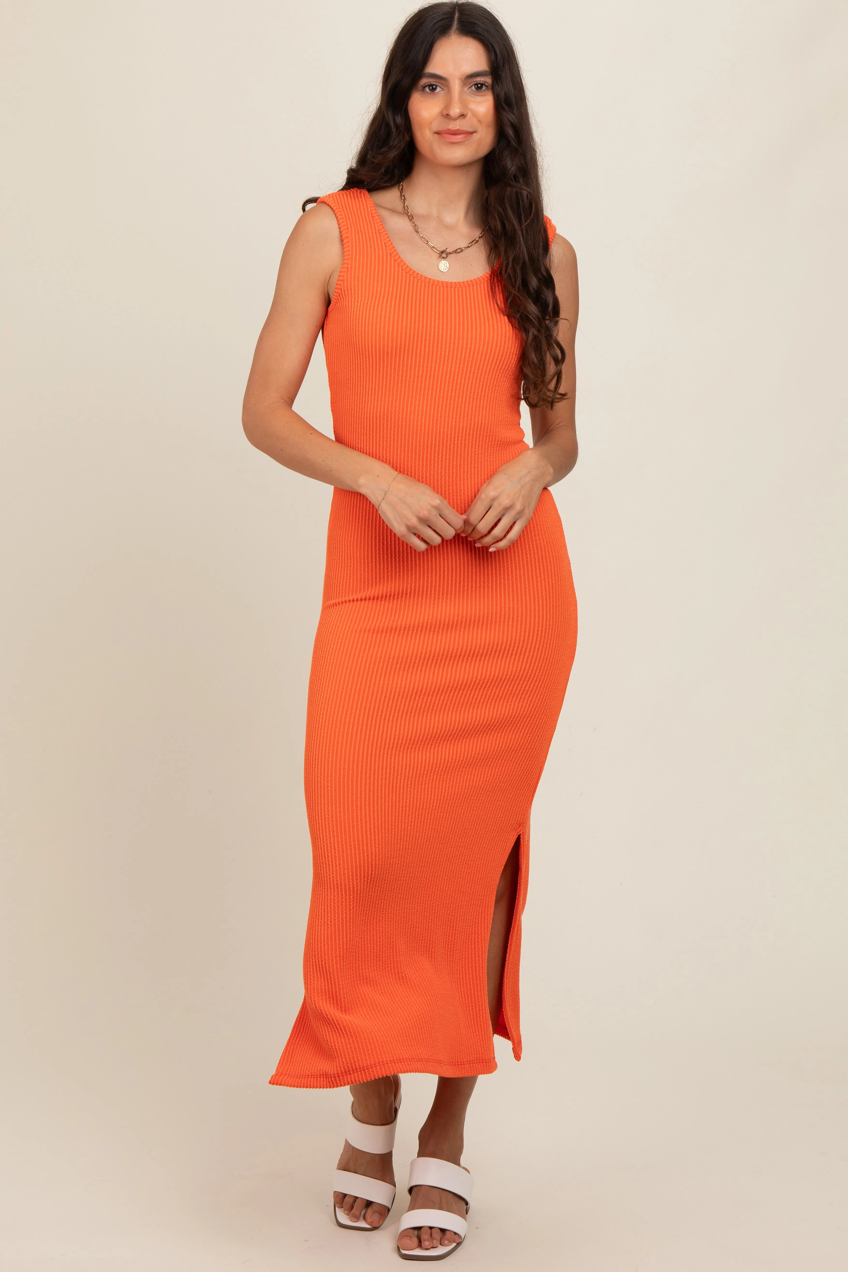 Orange Ribbed Side Slit Maternity Maxi Dress sold by Pinkblush product image thumbnail 5