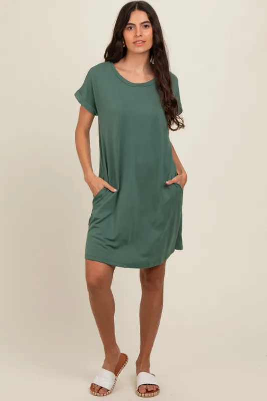 Olive Short Sleeve T-Shirt Dress sold by Pinkblush