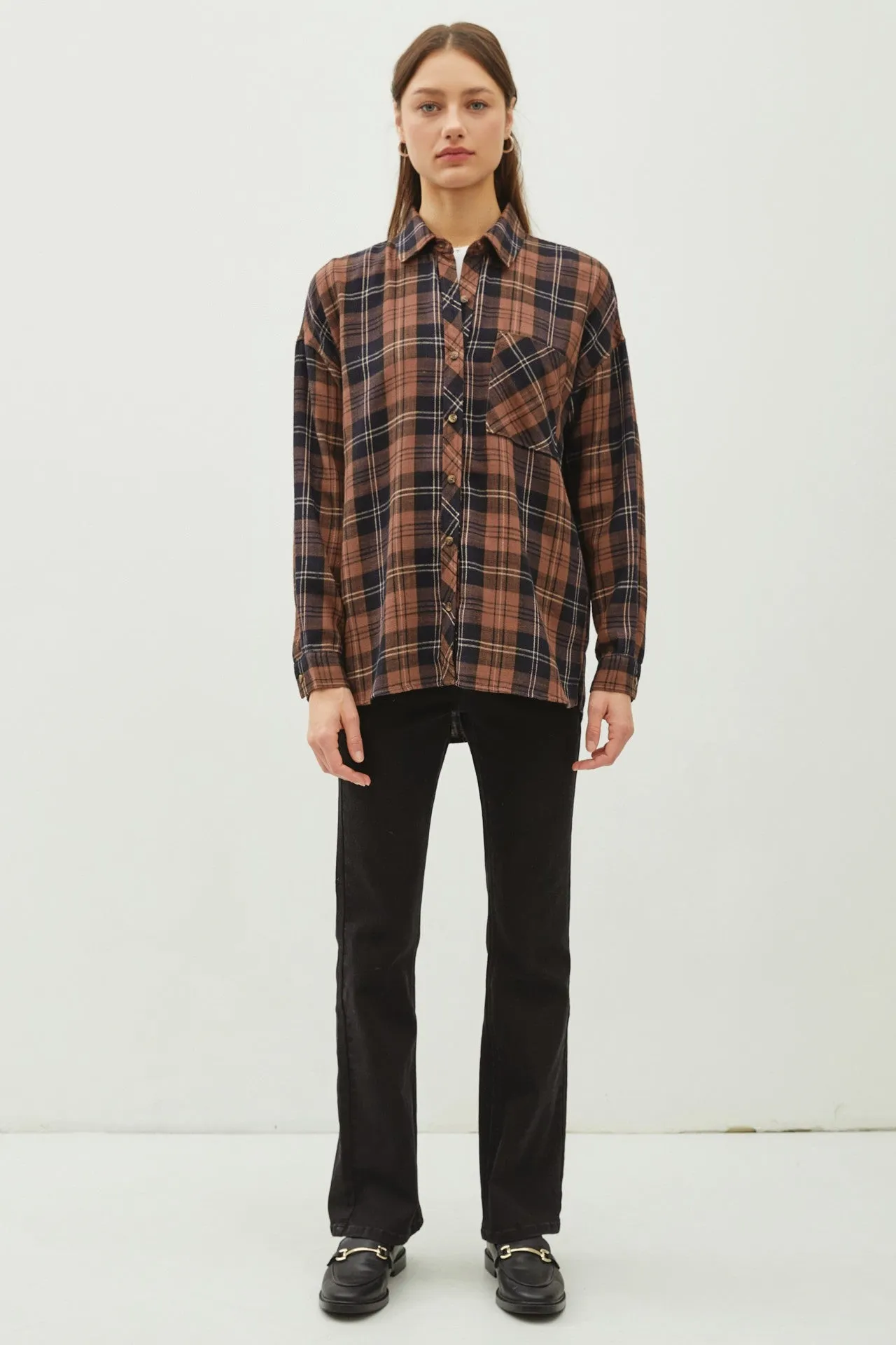 Brown Plaid Flannel Long Sleeve Button Down sold by Pinkblush product image thumbnail 5