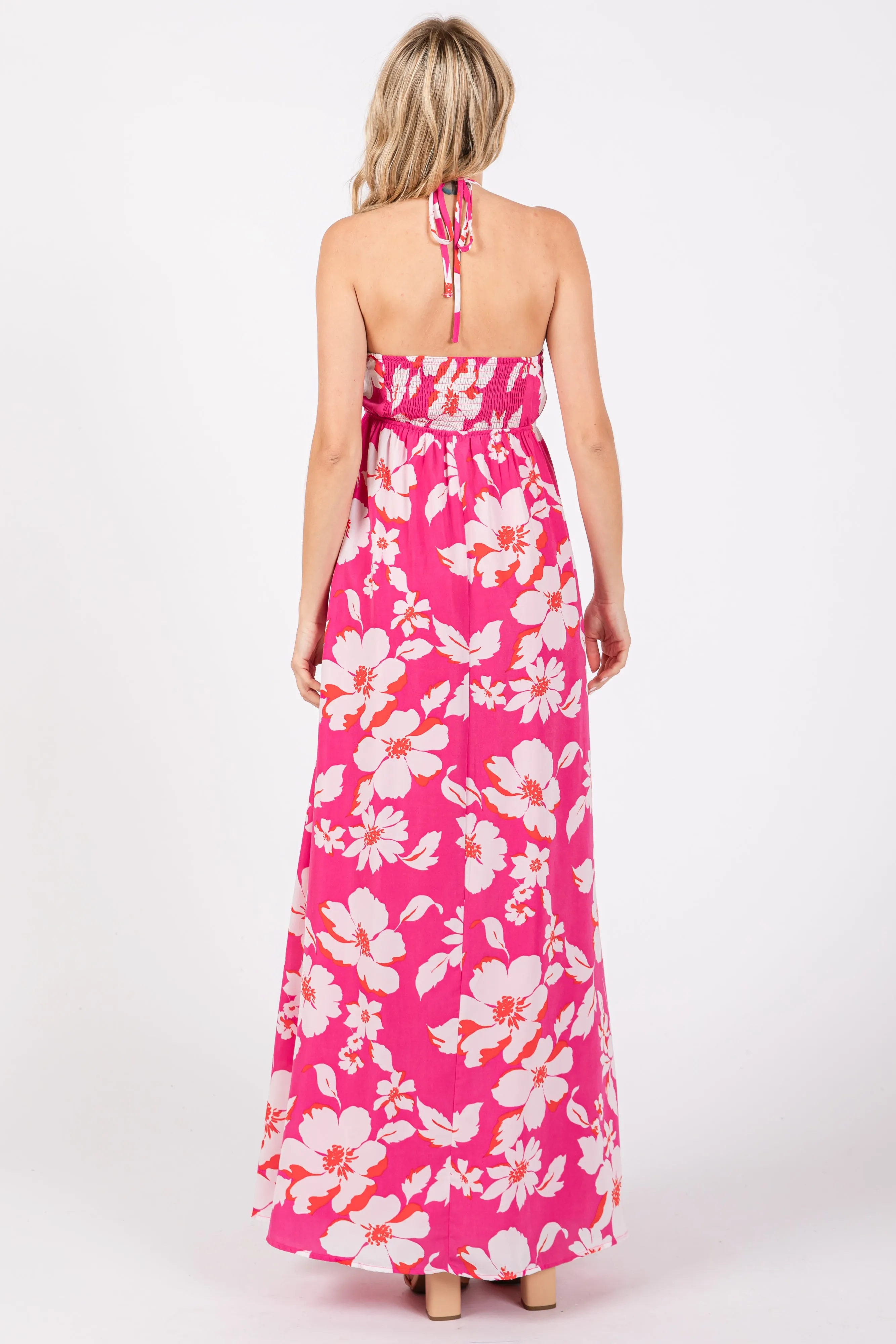 Fuchsia Floral Halter Neck Maxi Dress sold by Pinkblush product image thumbnail 3
