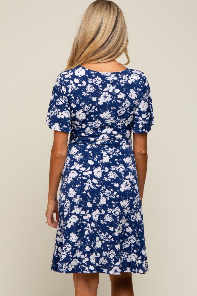 Navy Blue Floral Short Sleeve Maternity Dress sold by Pinkblush product image thumbnail 4