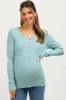 Light Blue Ribbed Maternity Henley Top sold by Pinkblush