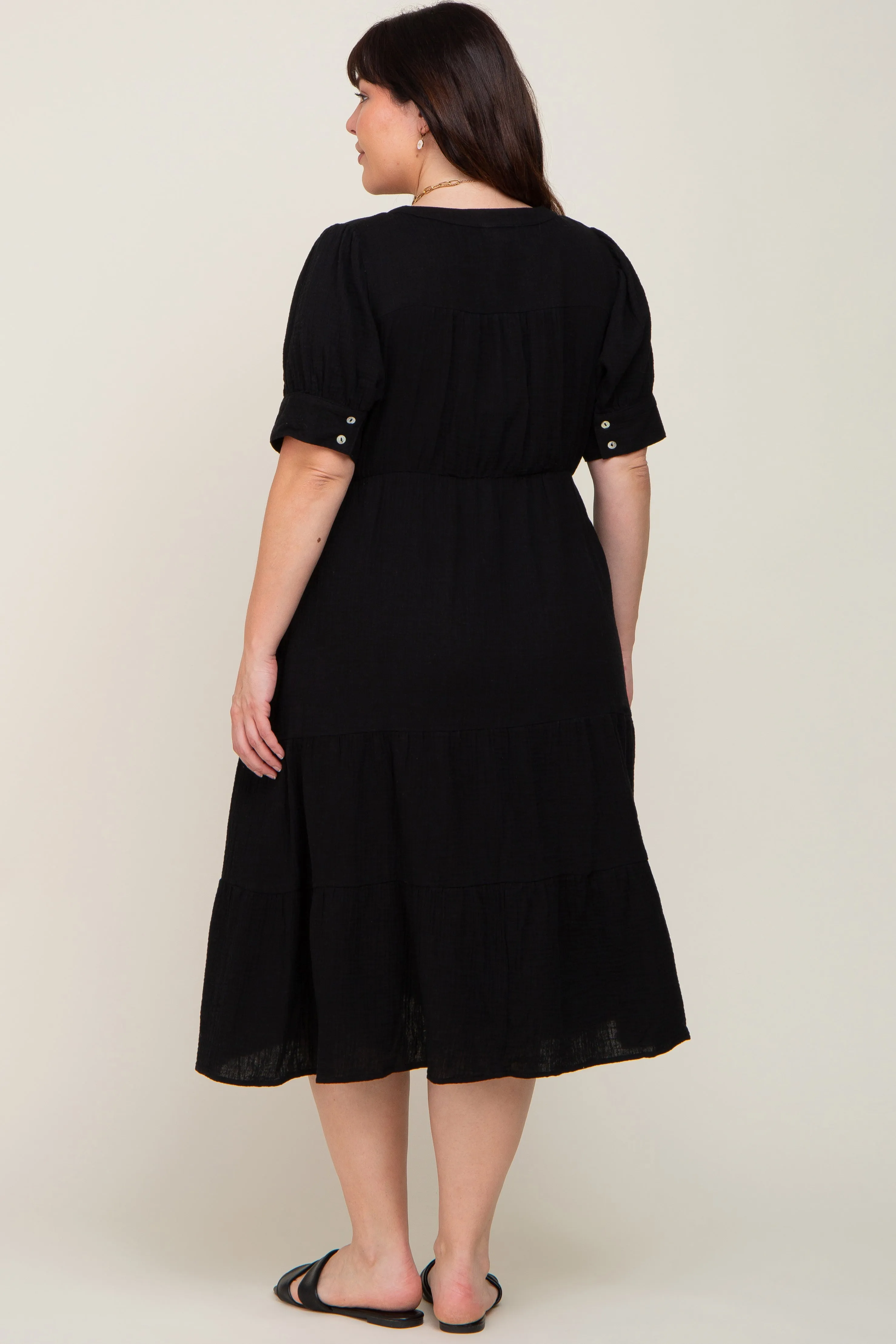 Black Button Down Short Sleeve Plus Dress sold by Pinkblush product image thumbnail 3