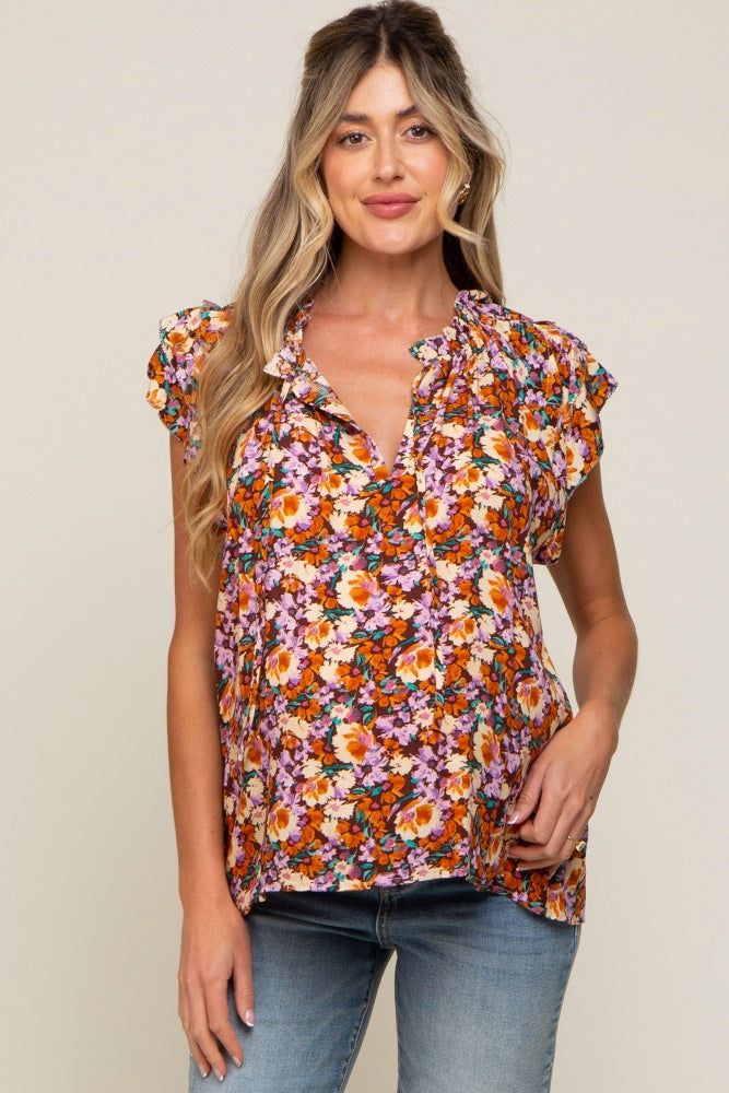 Brown Floral Layered Sleeve Maternity Top sold by Pinkblush
