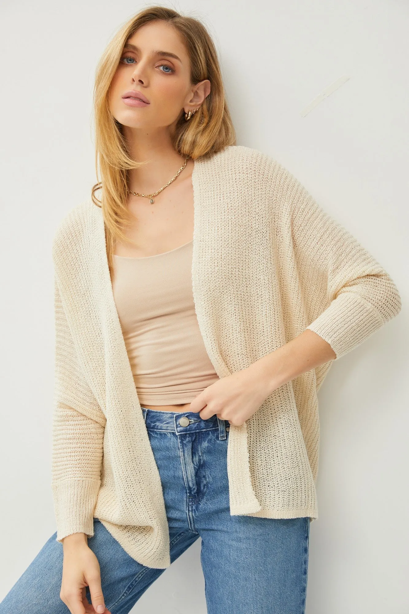 Ivory Knit Dolman Sleeve Cardigan sold by Pinkblush