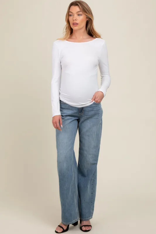 Light Blue Relaxed Wide Leg Maternity Jeans sold by Pinkblush