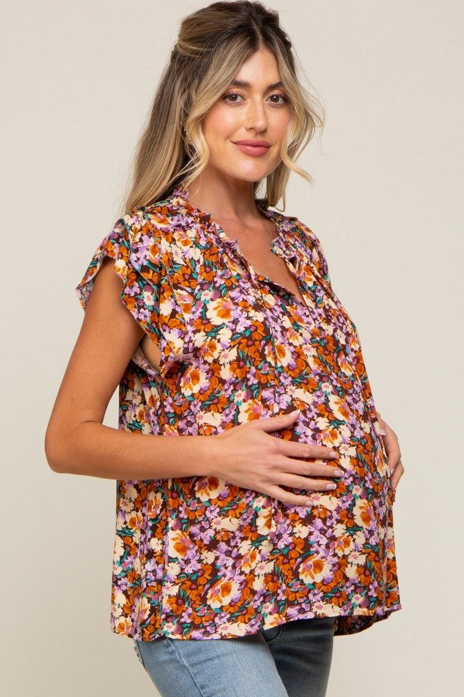 Brown Floral Layered Sleeve Maternity Top sold by Pinkblush product image thumbnail 2
