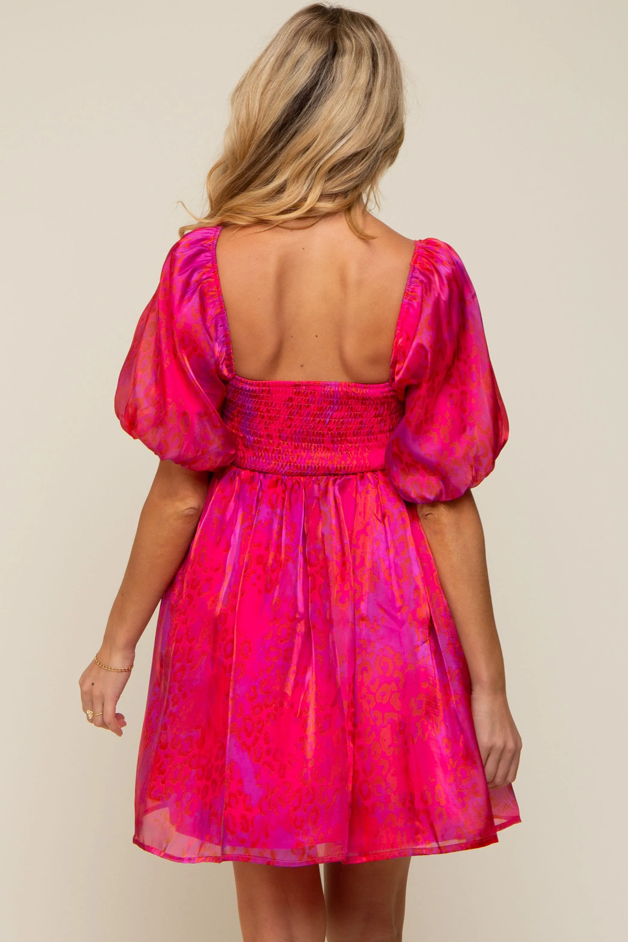 Magenta Leopard Print Puff Sleeve Maternity Dress sold by Pinkblush product image thumbnail 3