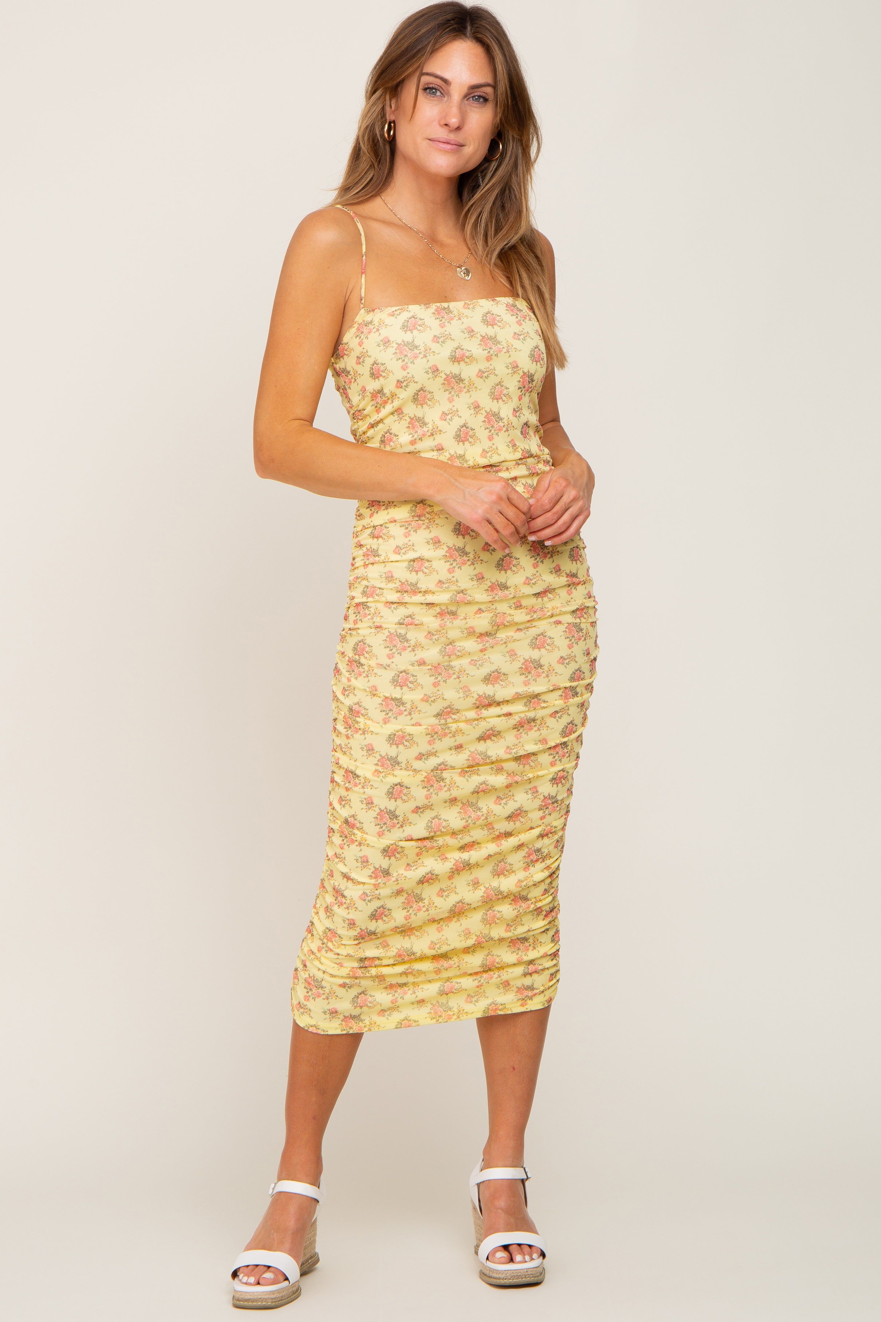 Yellow Mesh Ruched Fitted Dress sold by Pinkblush product image thumbnail 5