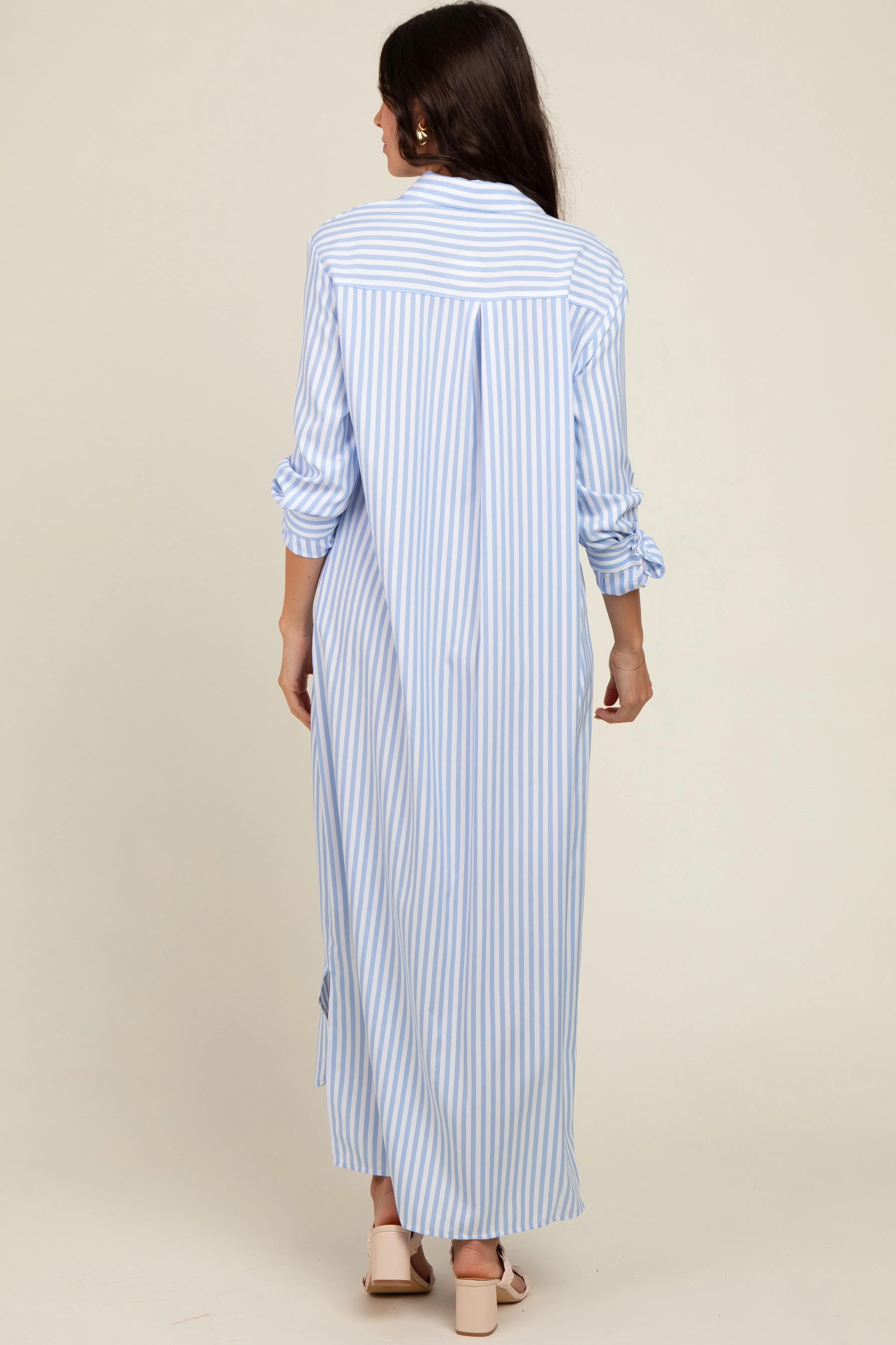 Light Blue Striped Button Down Maxi Dress sold by Pinkblush product image thumbnail 3