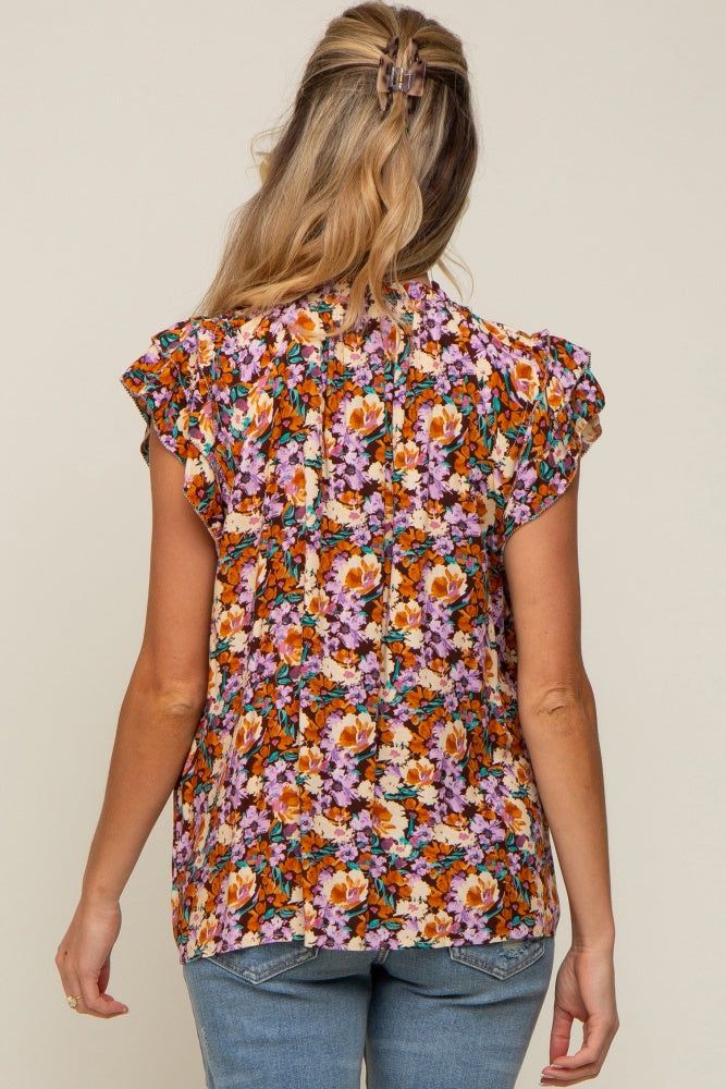 Brown Floral Layered Sleeve Maternity Top sold by Pinkblush product image thumbnail 3