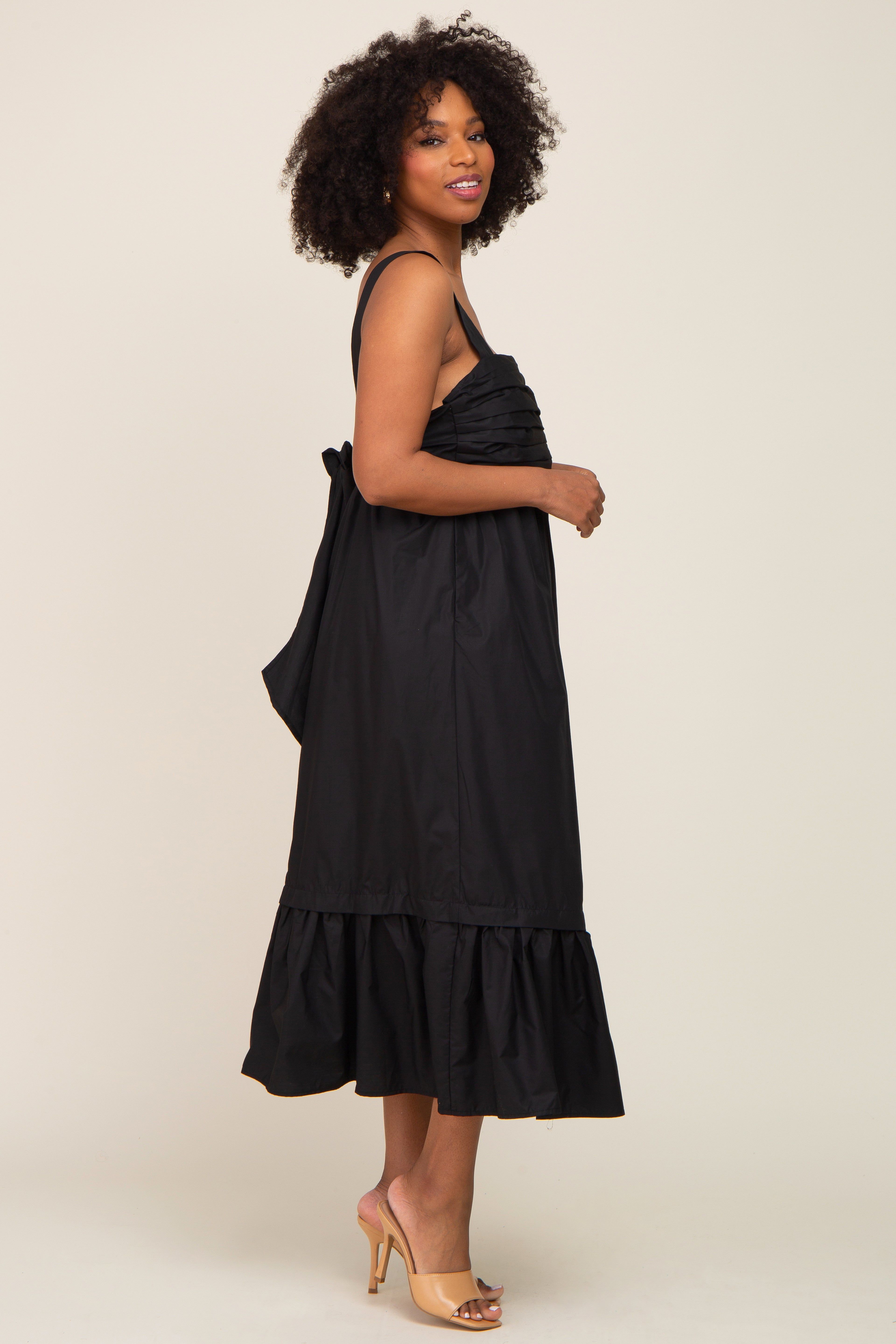 Black Pleated Back Tie Midi Dress sold by Pinkblush product image thumbnail 2