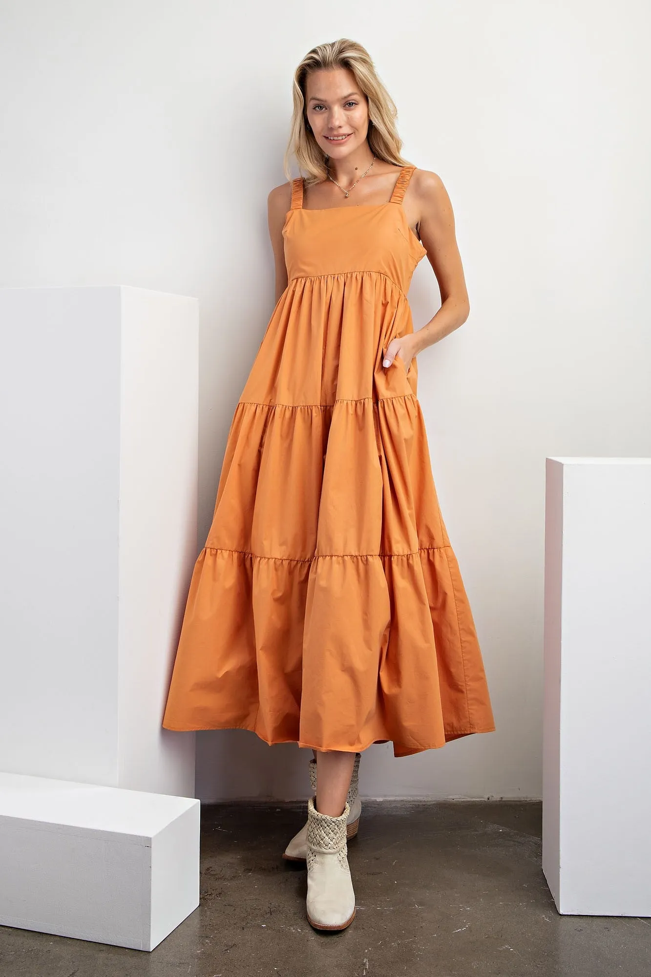 Orange Square Neck Cut Out Back Tiered Maternity Maxi Dress sold by Pinkblush product image thumbnail 4