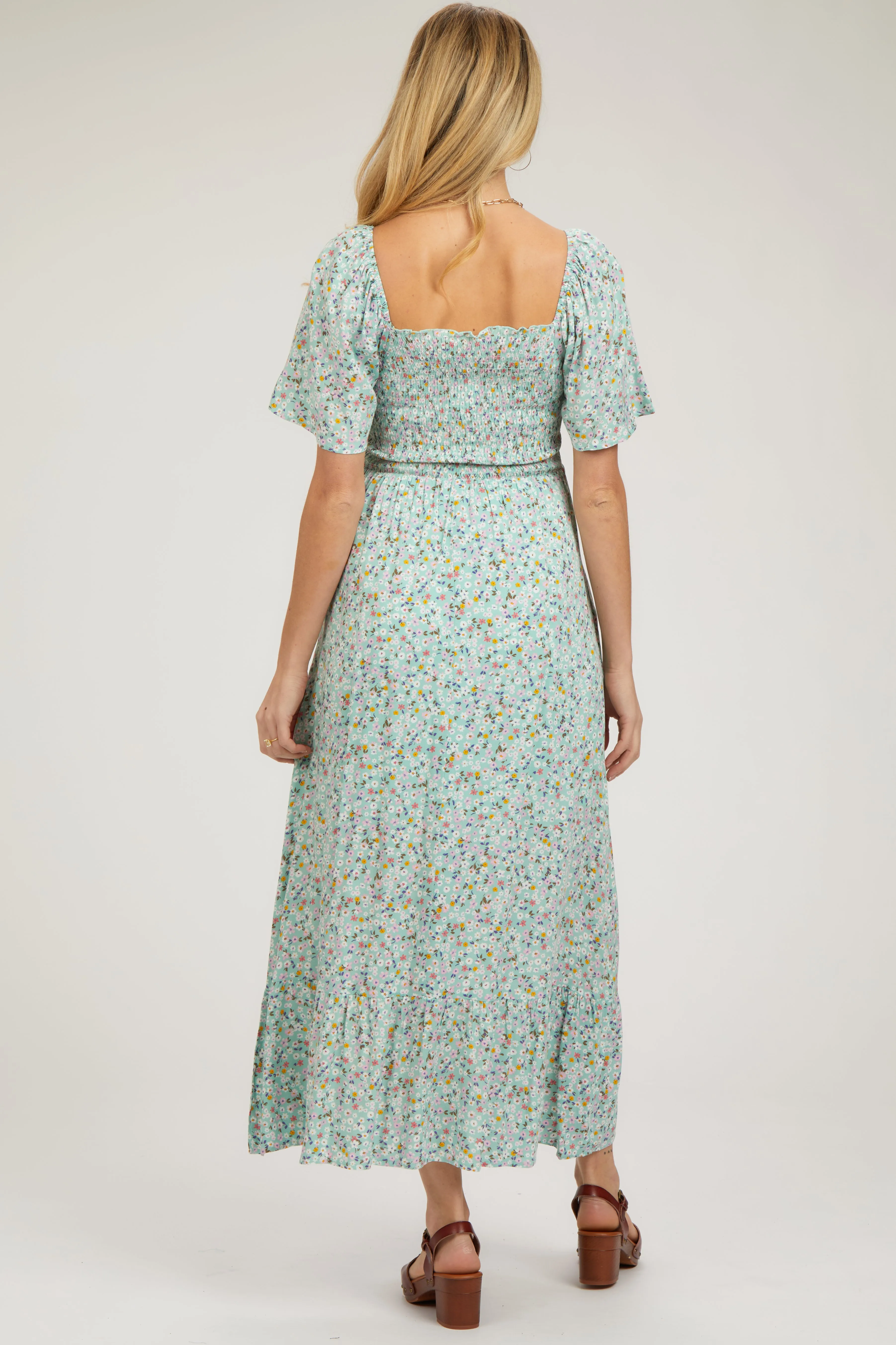 Mint Floral Smocked Maternity Maxi Dress sold by Pinkblush product image thumbnail 3