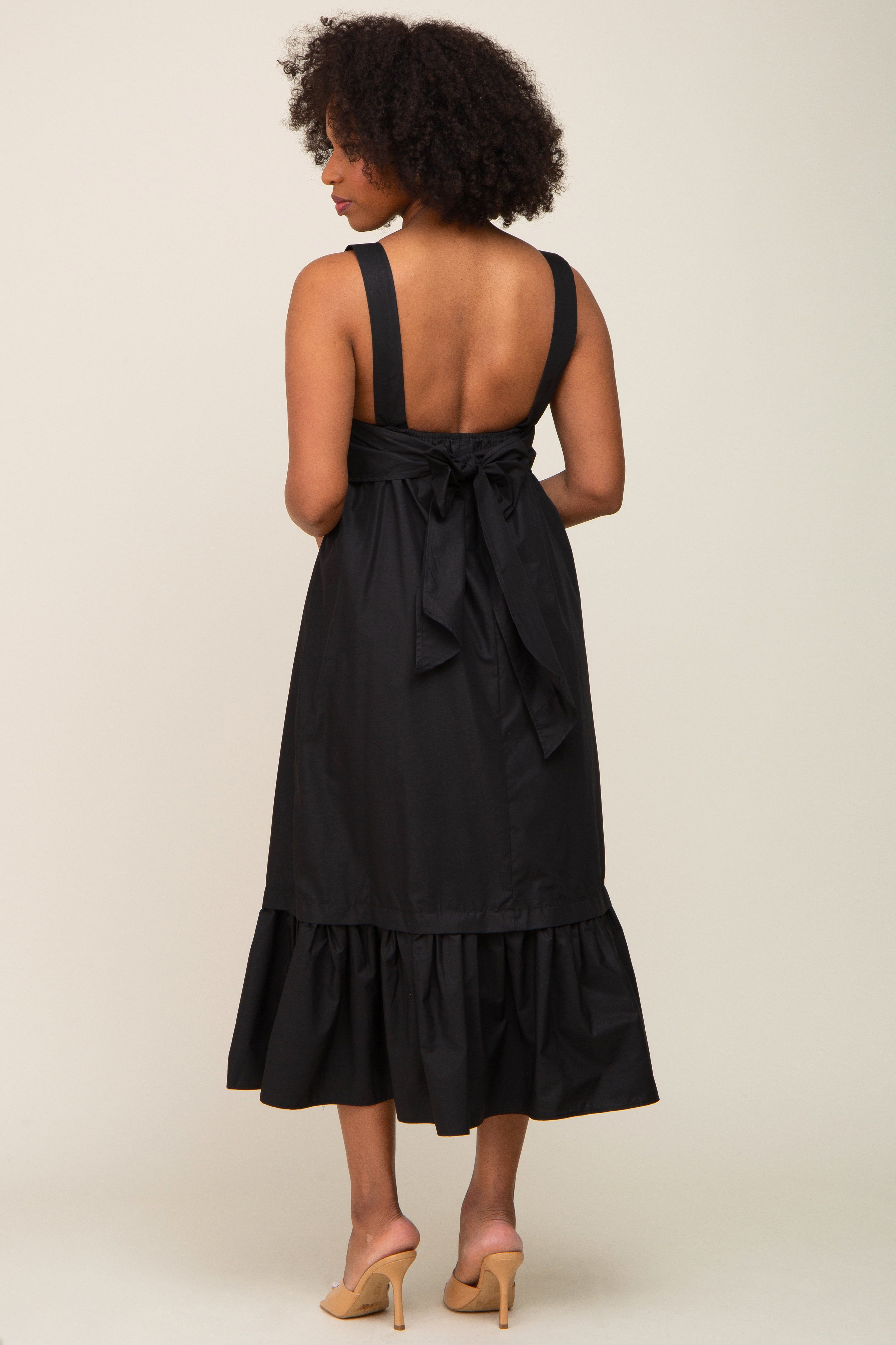 Black Pleated Back Tie Midi Dress sold by Pinkblush product image thumbnail 3