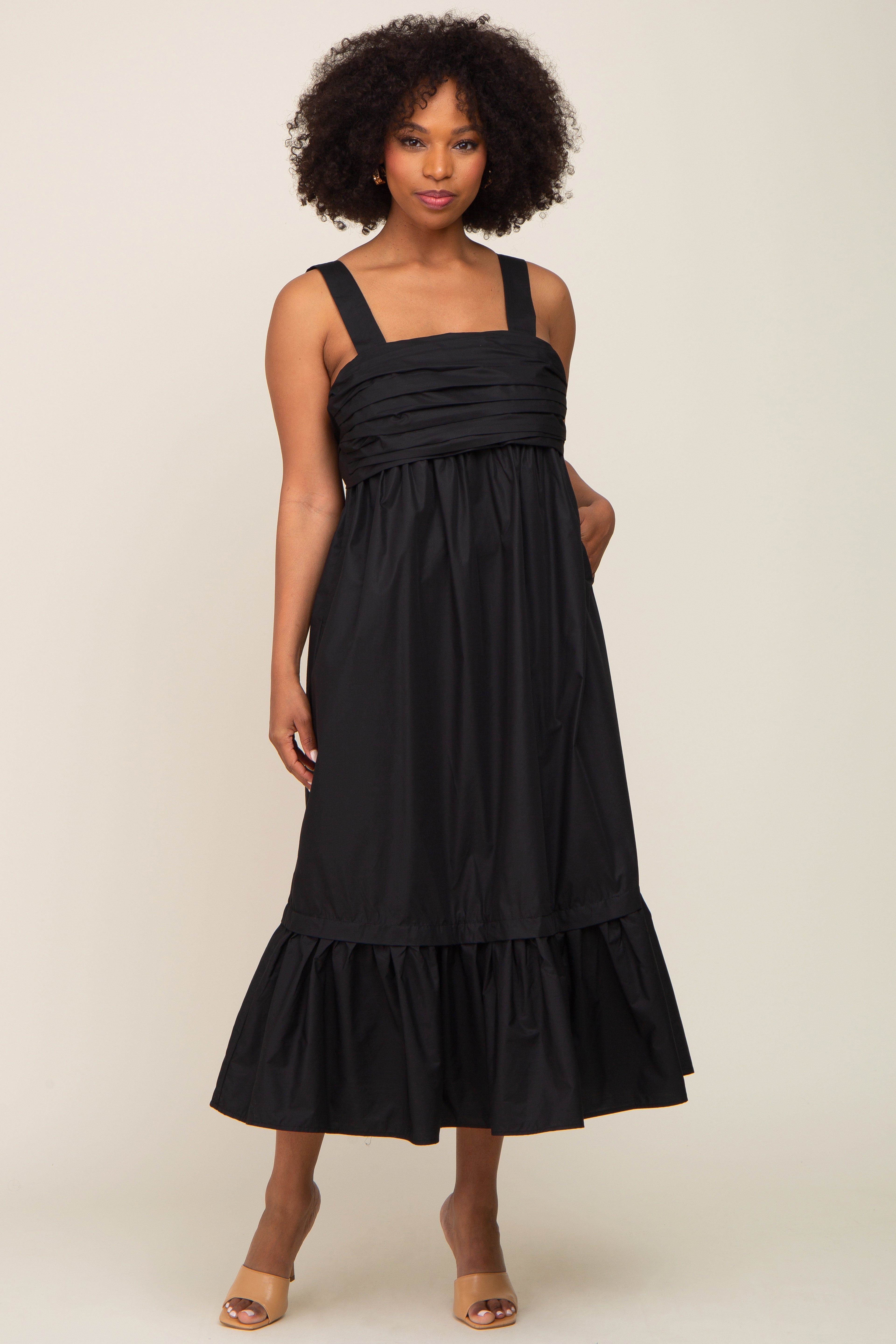 Black Pleated Back Tie Midi Dress sold by Pinkblush product image thumbnail 4