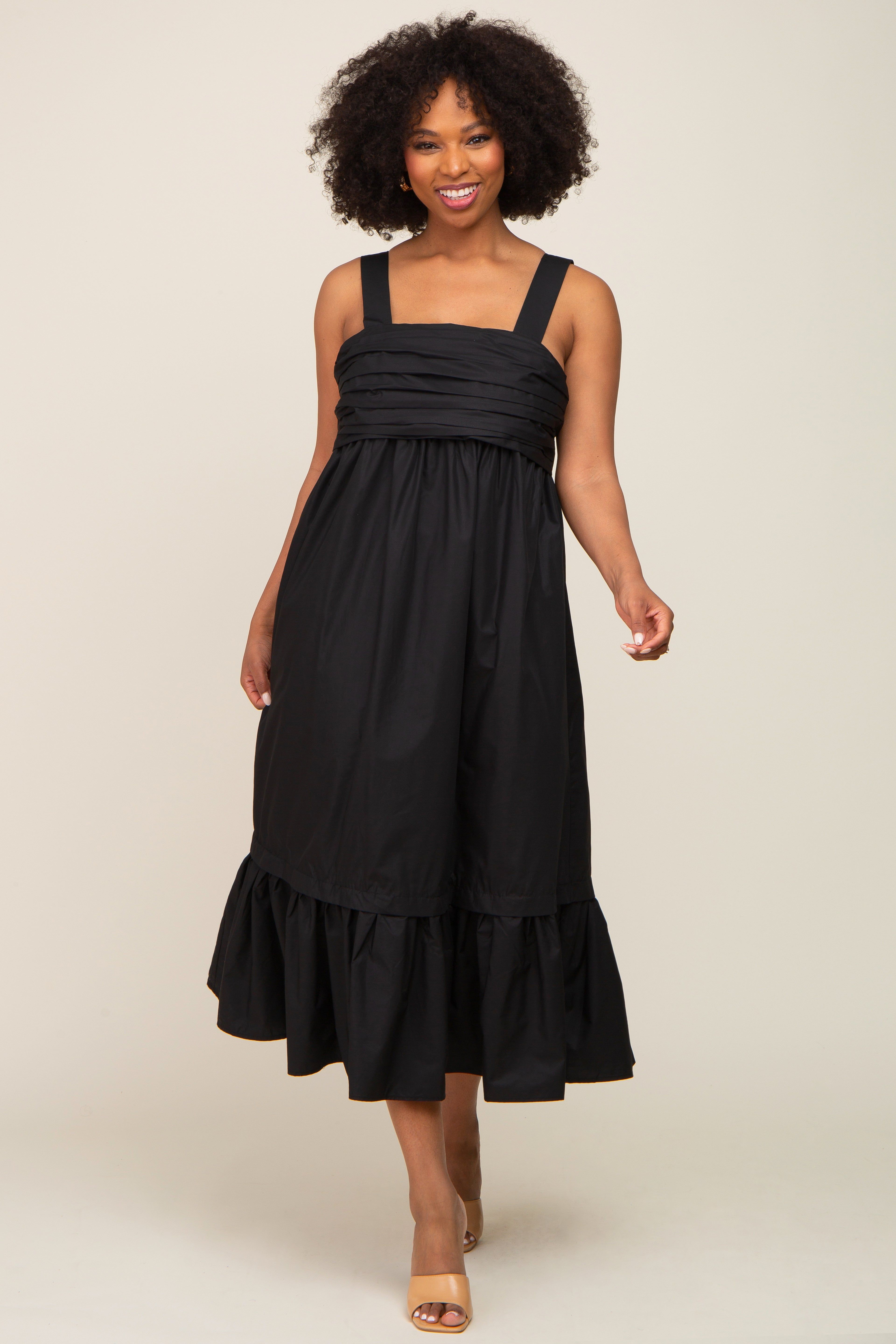 Black Pleated Back Tie Midi Dress sold by Pinkblush