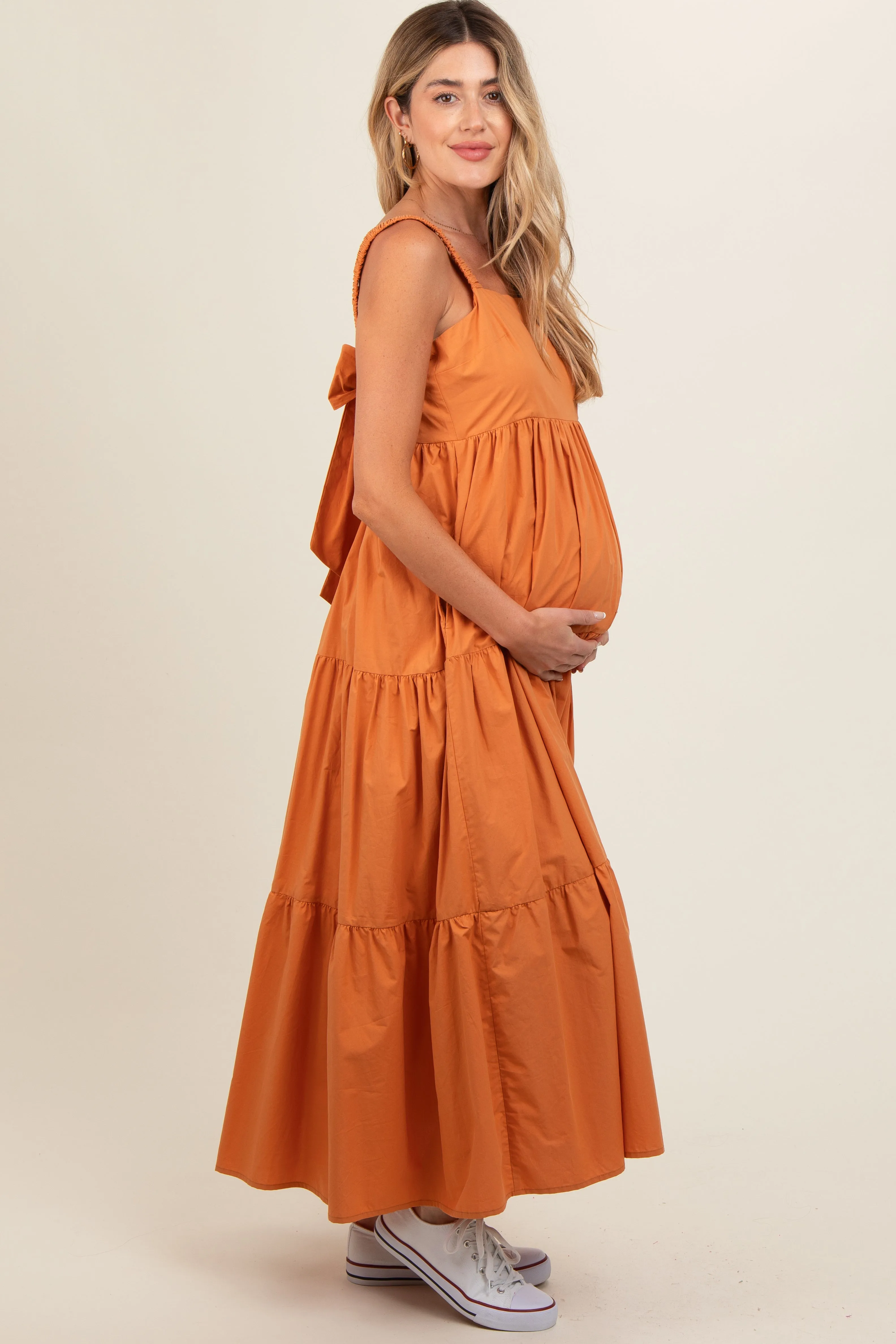 Orange Square Neck Cut Out Back Tiered Maternity Maxi Dress sold by Pinkblush product image thumbnail 3