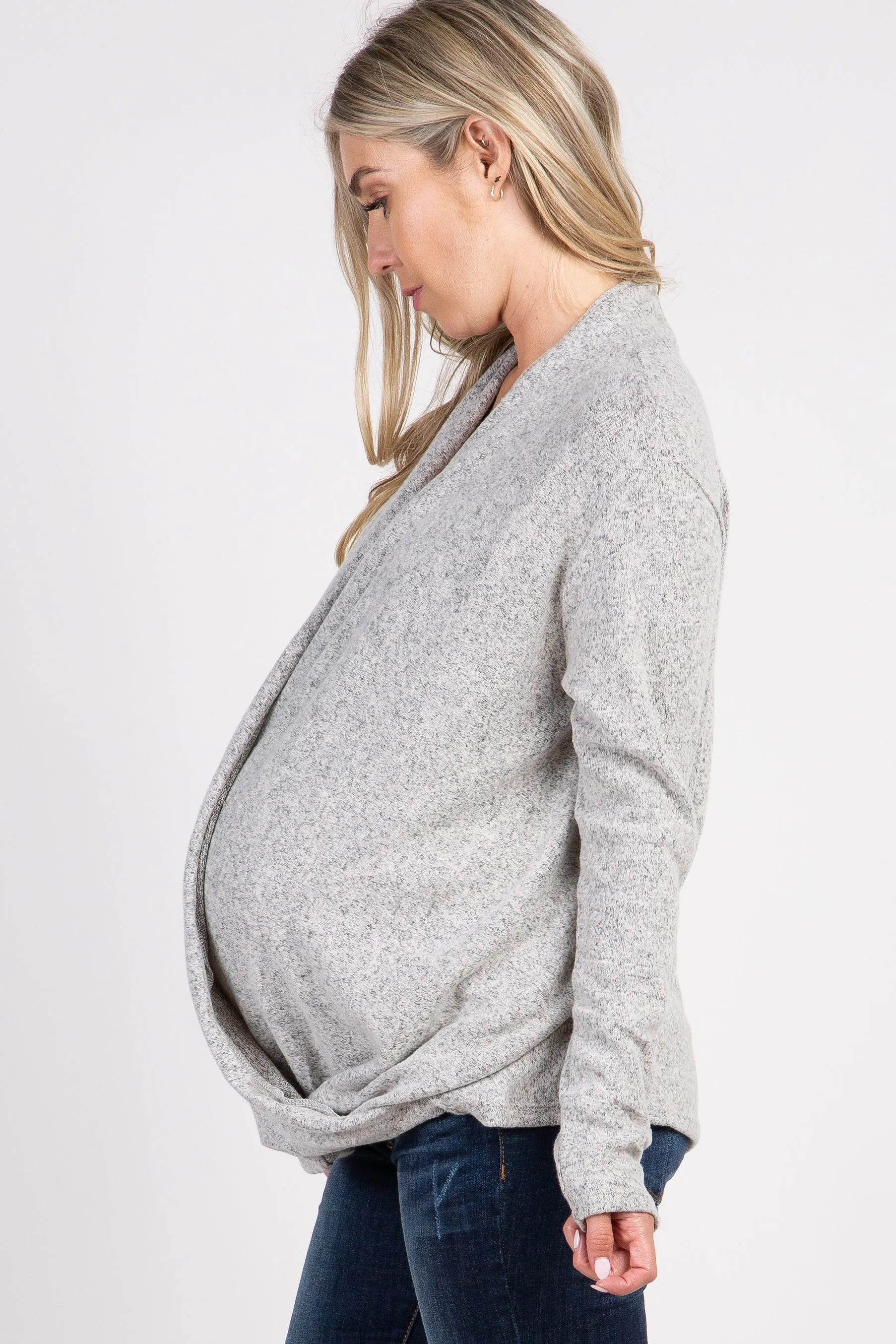 PinkBlush Beige Knit Draped Wrap V-Neck Maternity Nursing Top sold by Pinkblush product image thumbnail 2
