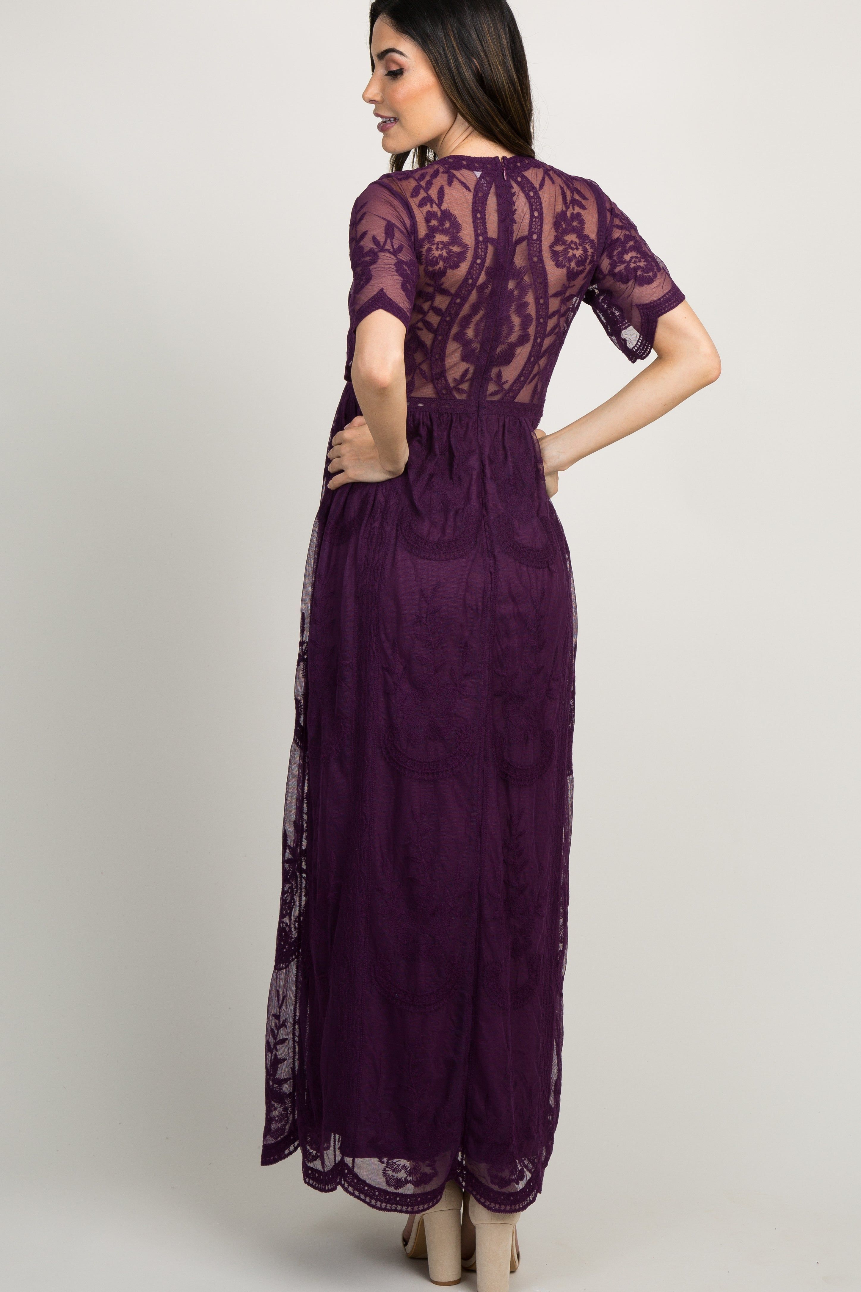 PinkBlush Plum Lace Mesh Overlay Maternity Maxi Dress sold by Pinkblush product image thumbnail 5