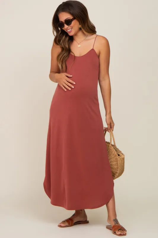 Rust Basic Maternity Midi Dress sold by Pinkblush