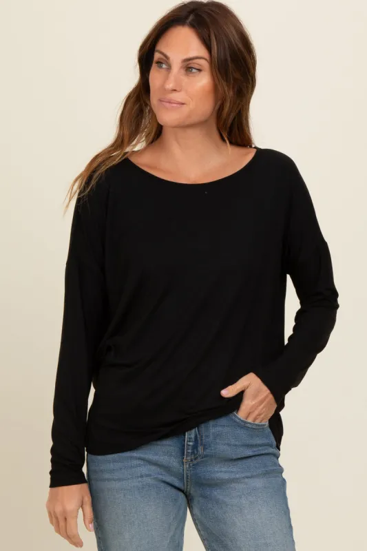Black Drop Shoulder Long Sleeve Top sold by Pinkblush