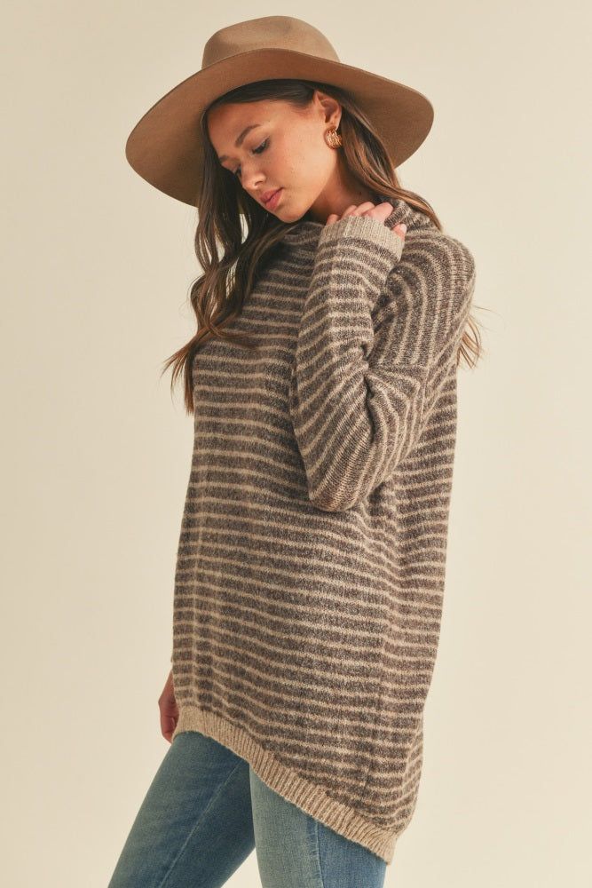 Dark Mocha Striped Turtleneck Sweater sold by Pinkblush product image thumbnail 2