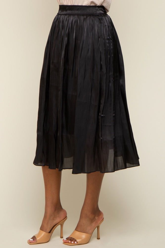 Black Pleated Shimmer Satin Midi Skirt sold by Pinkblush product image thumbnail 3